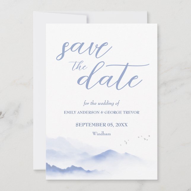 Invitación Las montañas azules y la boda de pájaros salvan la (Anverso)