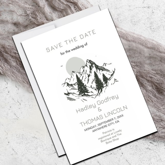 Invitación Las Montañas Verdes Salven La Fecha (Simple Sage Green and White Save the Date #savethedate #classysummerwatercolor #rustic #nature)