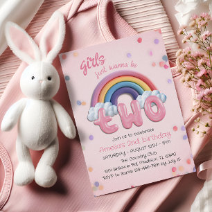 Invitación Las niñas solo quieren ser dos cumpleaños de arcoí