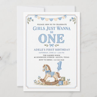 Invitación Las niñas solo quieren ser un caballo de madera az