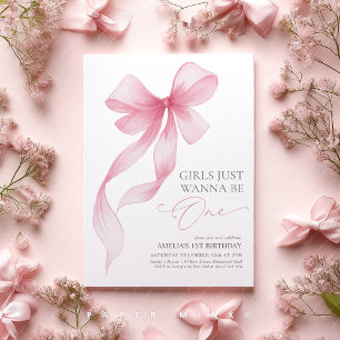 Invitación Las niñas solo quieren ser un lazo rosa para su 1e