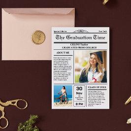 Invitación ¡Las Noticias de Graduación! Recuerdo de Periódico
