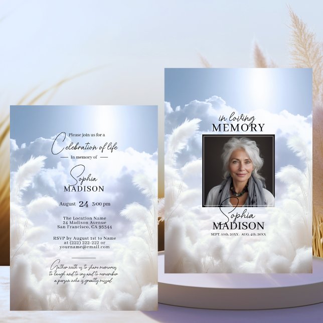 Invitación Las nubes blancas pampas celebración de la vida |  (White Clouds Pampas Celebration of Life  PHOTO Invitation)