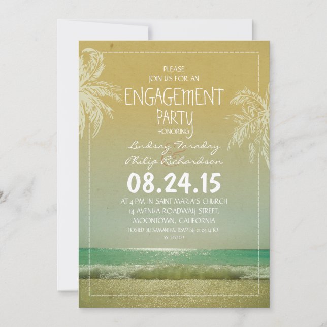 Invitación las olas de playa y la fiesta de compromiso de pal (Anverso)