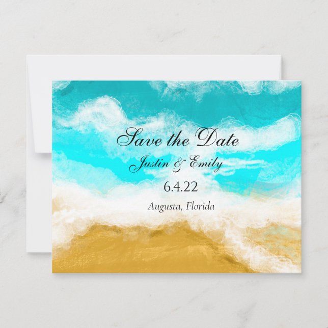 Invitación Las olas turquesa oceánicas salvan la fecha (Anverso)