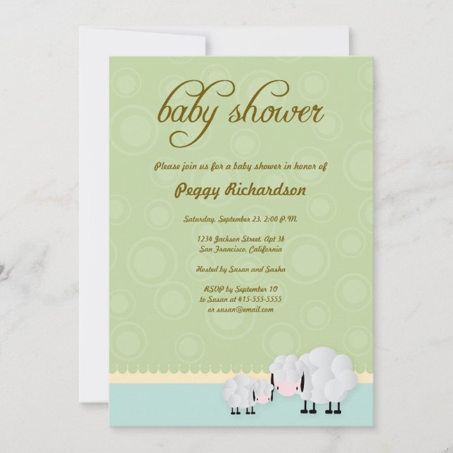 Invitación Las ovejas Baby Shower de la mamá y del bebé (Anverso)