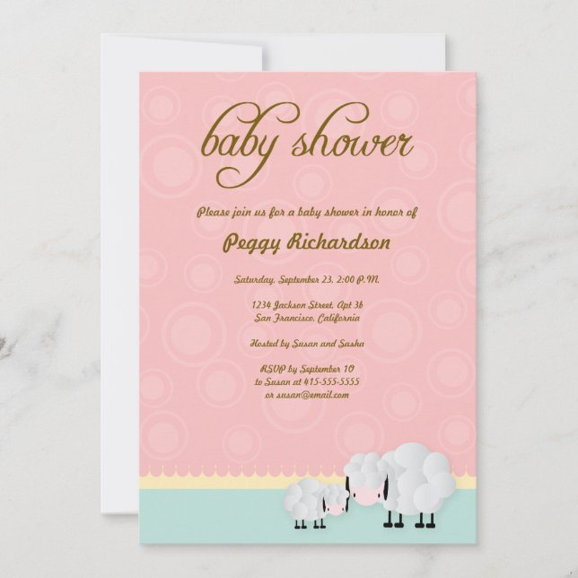 Invitación Las ovejas Baby Shower de la mamá y del bebé (Anverso)