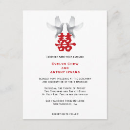 Invitación Las palomas blancas y la doble felicidad | Boda ch