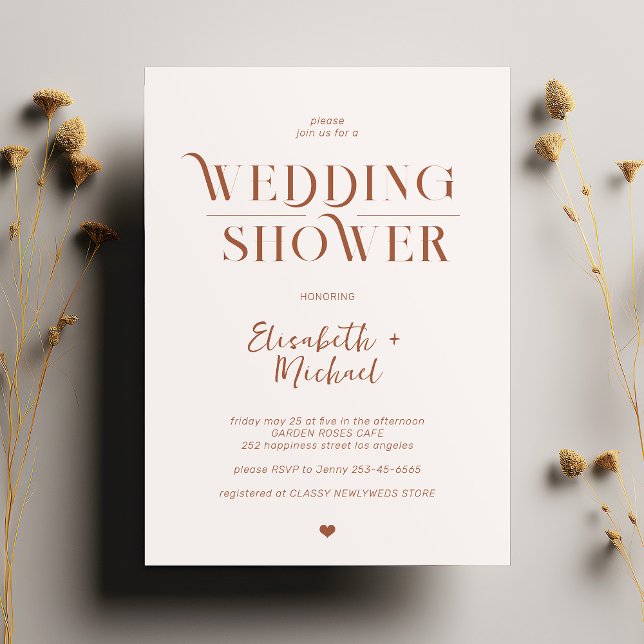 Invitación Las parejas bodas retro-neutras de Boho duchan (Subido por el creador)