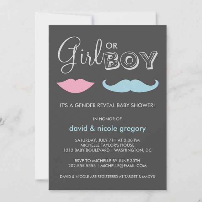 Invitación Las parejas de género revelan Baby Shower (Anverso)
