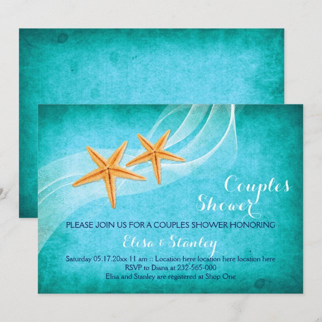 Invitación Las parejas de matrimonio turquesa en la playa de  (Anverso / Reverso)