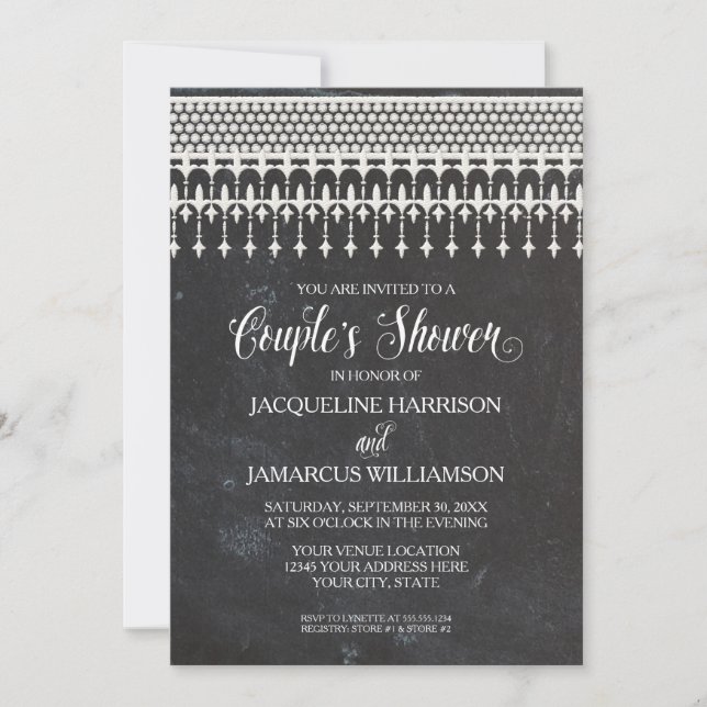 Invitación Las parejas duchan la tipografía de encaje de cart (Anverso)