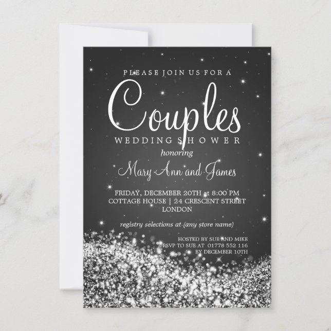 Invitación Las parejas elegantes duchan la onda brillante neg (Anverso)