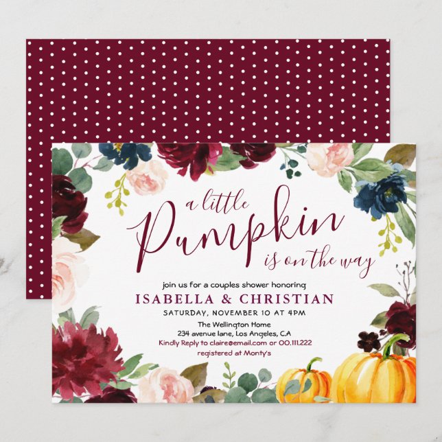 Invitación Las parejas floridas de calabaza duchan (Anverso / Reverso)