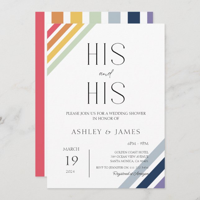 Invitación Las parejas modernas de Bodas homosexuales duchan  (Anverso / Reverso)