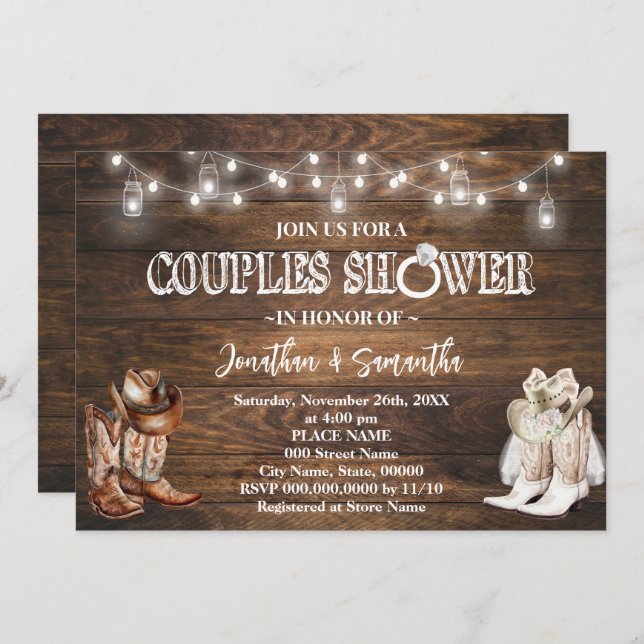 Invitación Las Parejas Occidentales Duchan La Ducha De Boda D (Anverso / Reverso)