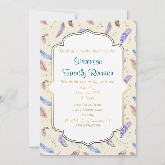 Invitación Las plumas acuarelas dejan la unión familiar (Anverso)