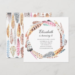 Invitación Las plumas acuarelas eran flacas. Fiesta de cumple