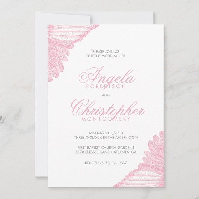 Invitación Las plumas anglicanas rosa y gris (Anverso)