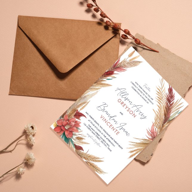 Invitación Las plumas bohemias de trigo Freesia Boda floral (Subido por el creador)