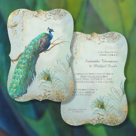 Invitación Las plumas de pavo real elegantes Aqua Blue Gold B