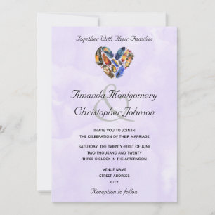 Invitación Las Plumas En Un Boda De Forma Cardíaca