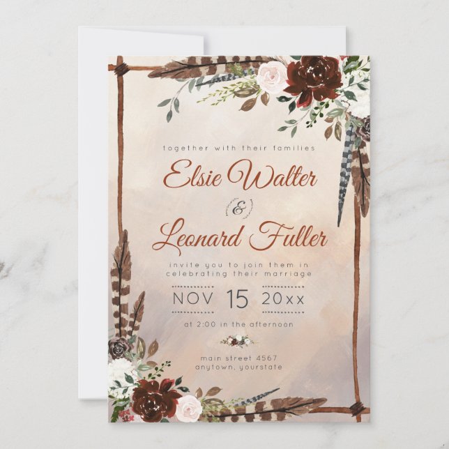 Invitación Las plumas rusas de bosques y el florecimiento flo (Anverso)