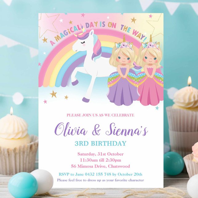 Invitación Las princesas gemelas rubias y la fiesta de cumple (Subido por el creador)
