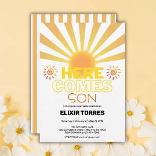 Invitación Las Rayas Amarillas Aquí Vienen El Baby Shower Del
