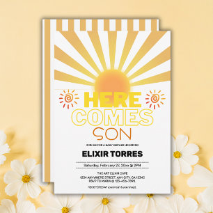 Invitación Las Rayas Amarillas Aquí Vienen El Baby Shower Del