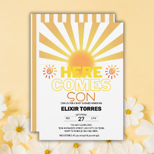 Invitación Las Rayas Amarillas Aquí Vienen El Baby Shower Del