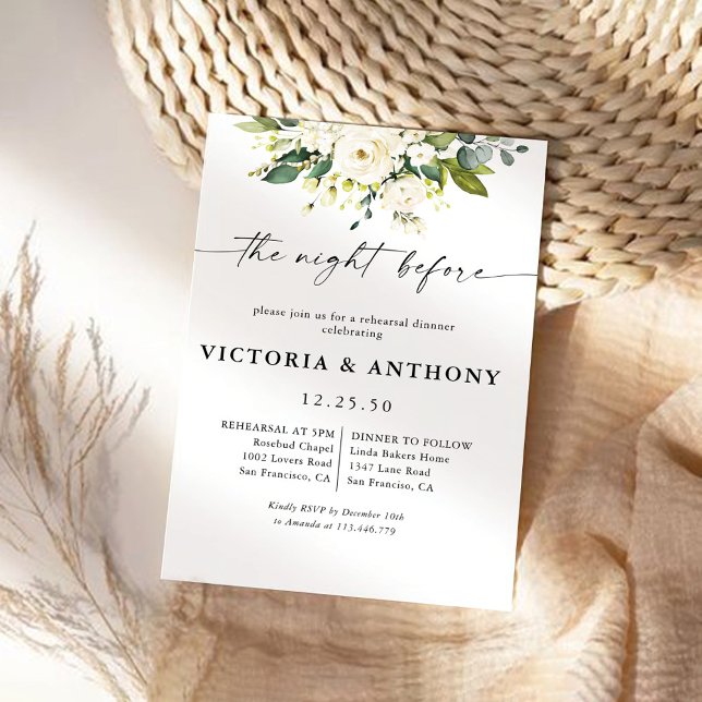 Invitación Las Rosas Blancas Florales La Noche Antes De La In (Subido por el creador)