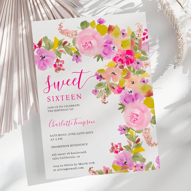 Invitación Las rosas bohemias rosadas y las flores silvestres (Bohemian pink roses wildflowers spring sweet 16 invitation)