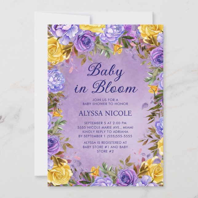 Invitación Las rosas moradas de las personas beben en flor (Anverso)