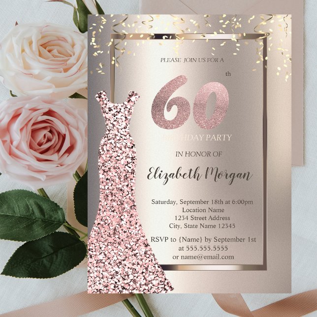 Invitación Las secuelas Rosa Oro Vestido marfil 60 cumpleaños (Subido por el creador)