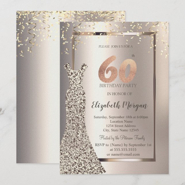 Invitación Las secuelas se visten de confetti marfil 60 cumpl (Anverso / Reverso)
