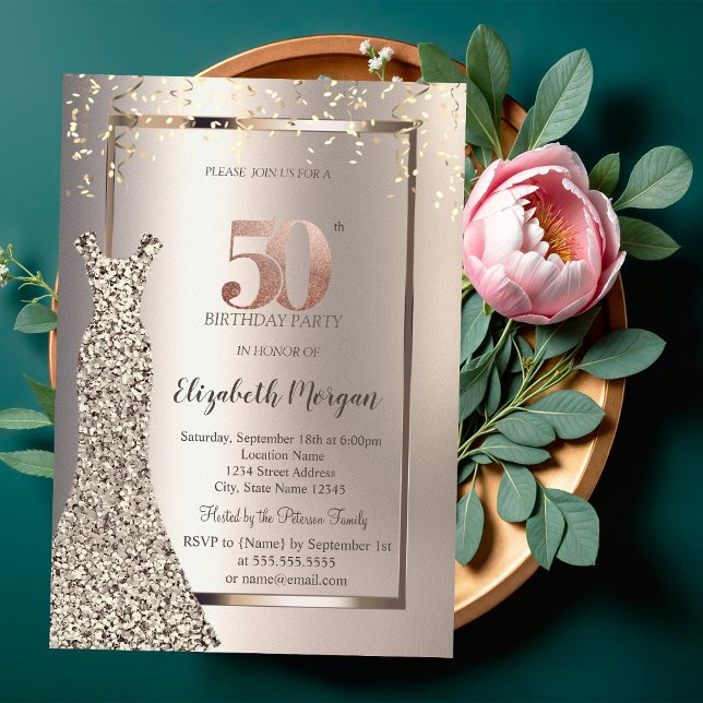 Invitación Las Secuencias Vestieron Confetti Ivory 50 cumplea (Subido por el creador)