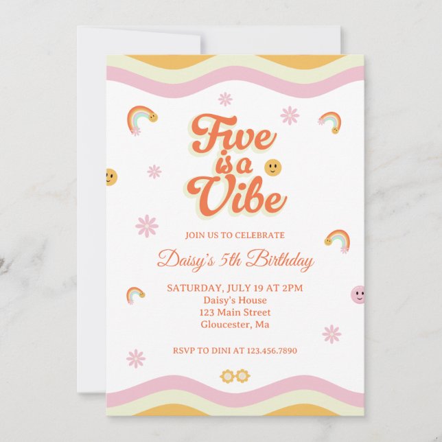 Invitación Las sonrisas retro cinco son un quinto cumpleaños  (Anverso)