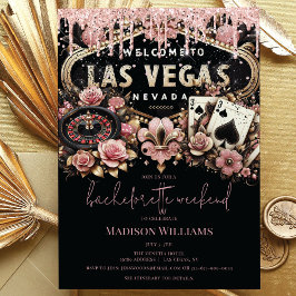 Invitación Las Vegas Bachelorette Luxury Black Pink Gold