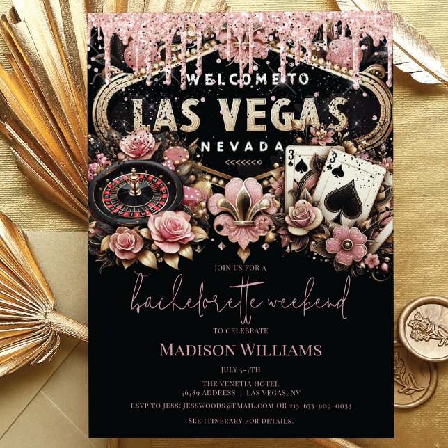 Invitación Las Vegas Bachelorette Luxury Black Pink Gold (Subido por el creador)