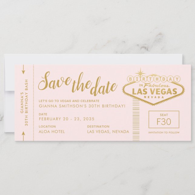 Invitación Las Vegas Birthday Pink Gold Salven el vale de cit (Anverso)