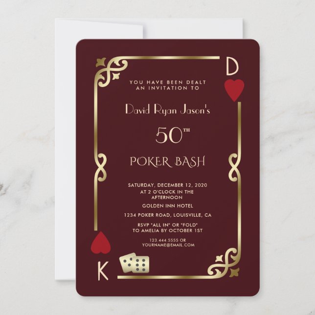 Invitación Las Vegas Casino Deep Burgundy Gatsby Man Birthday (Anverso)