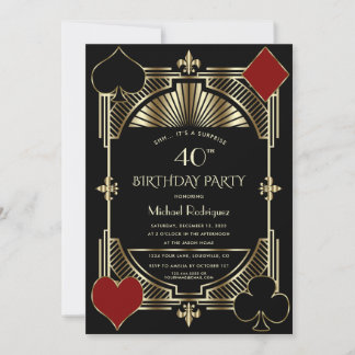 Invitación Las Vegas Casino Night Gambling 40th Birthday