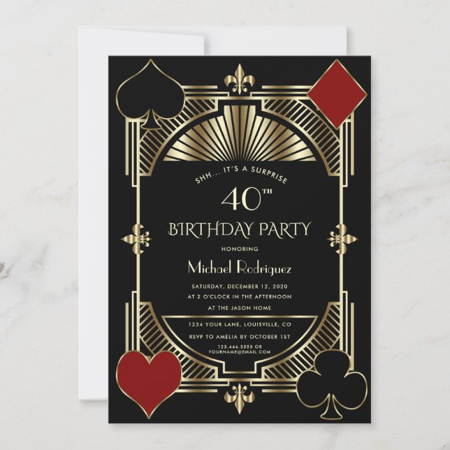 Invitación Las Vegas Casino Night Gambling 40th Birthday (Anverso)