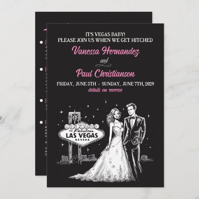 Invitación Las Vegas con Boda de código QR (Anverso / Reverso)