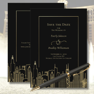 Invitación Las Vegas Elegante Oro Negro Classy Save the Date