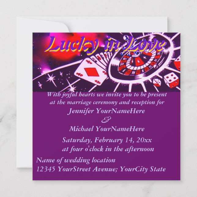 Invitación Las Vegas fabuloso afortunado en la boda del amor (Anverso)