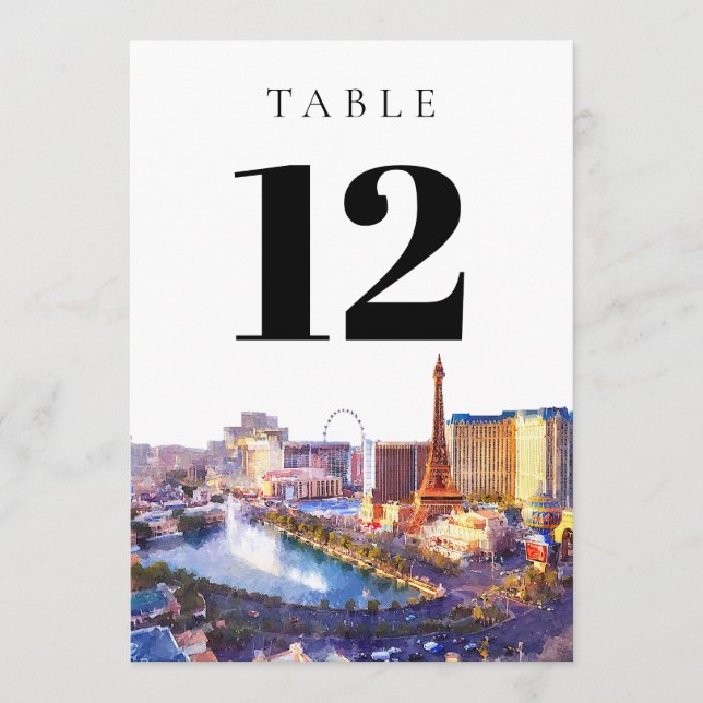 Invitación Las Vegas Nevada Watercolor Table Number (Anverso)