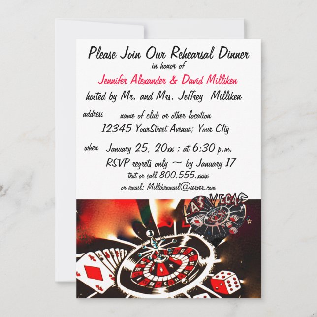 Invitación Las Vegas que casa cenas del ensayo (Anverso)