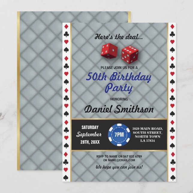 Invitación Las Vegas que casa cumpleaños del fiesta de los (Anverso / Reverso)